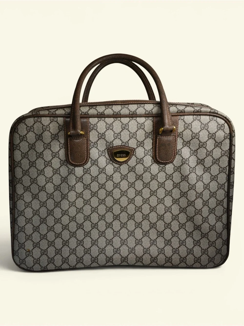 Gucci Beige and Brown GG Canvas Top-Handle Briefcase